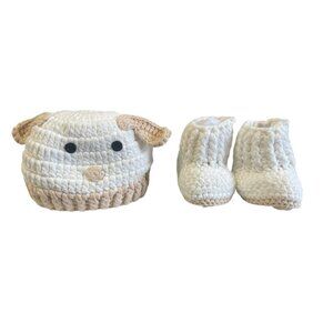 Quiltex Crocheted Baby Hat & Booties Set With Puppy Dog Design